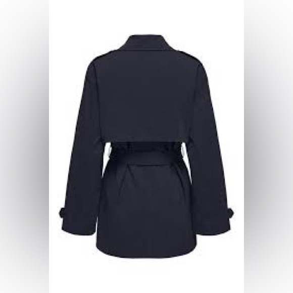 BANANA REPUBLIC Water-Resistant Drum Tie-Sleeve Hip-Length Trench in Navy — M - Picture 2 of 6